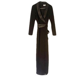 Eliza J Womens 2 Black Long Sleeve Satin Trim tie Waist Tuxedo Maxi Dress Formal